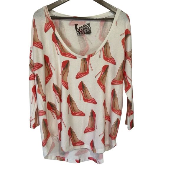 Local Celebrity High Heel Graphic Brushed Knit Top Sweatshirt Womens Large - Picture 1 of 5